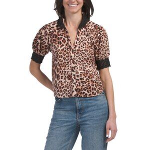 US TOGETHER BROWN/BLACK Leopard Print Button Down Top